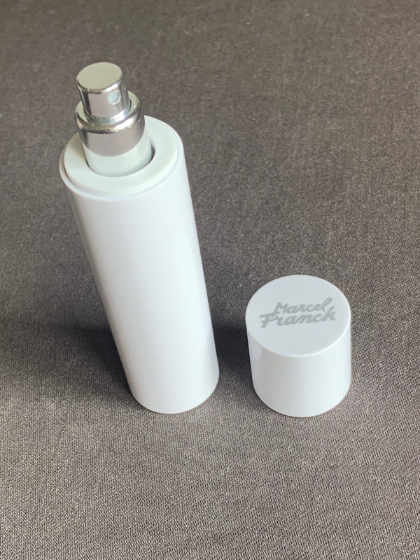 TRAVEL/PURSE PERFUME ATOMIZER: EXCHANGEABLE VIAL, CELLULOSE, WHITE