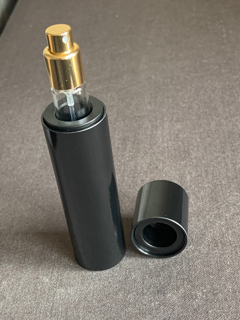TRAVEL/PURSE PERFUME ATOMIZER: EXCHANGEABLE VIAL, CELULOSE, BLACK