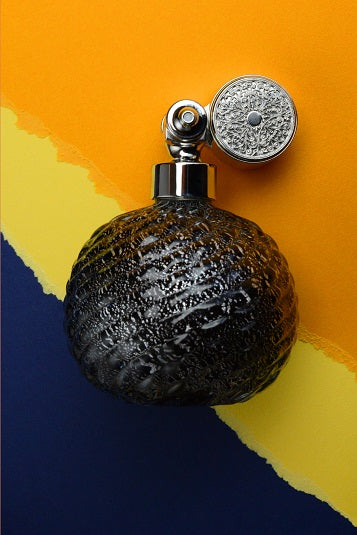 HOME COLLECTION: MURANO GLASS, PALLADIUM PLATED ESCALE MOUNT, BLACK, INSERTED SILVER LEAFS