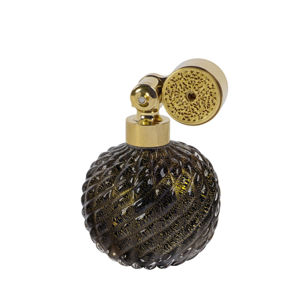 HOME COLLECTION: MURANO GLASS, GOLD PLATED ESCALE MOUNT, BLACK WITH INSERTED GOLD LEAFS