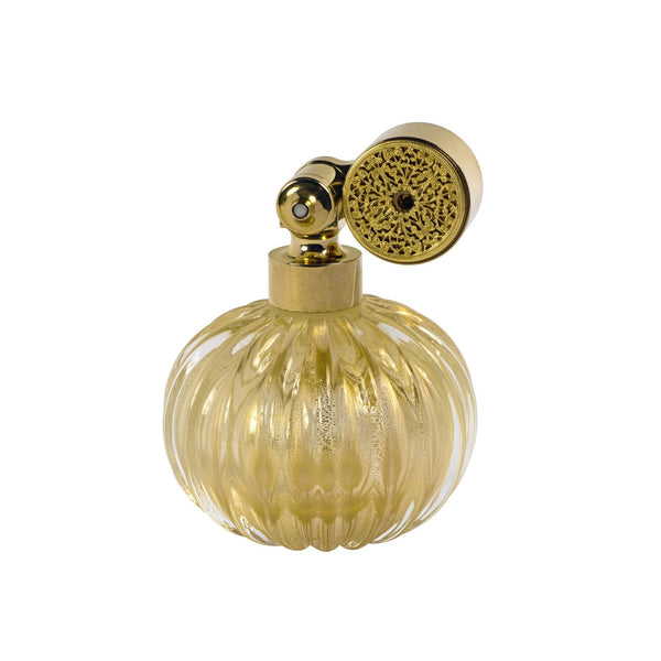 HOME COLLECTION: MURANO GLASS, GOLD PLATED ESCALE MOUNT, CLEAR WITH INSERTED GOLD LEAFS, ONION SHAPE