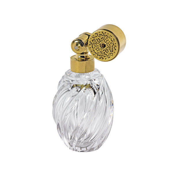 HOME COLLECTION CRYSTAL: GOLD PLATED ESCALE MOUNT, OVAL SHAPE  WITH TWISTED GROOVES, CLEAR CRYSTAL FLACON