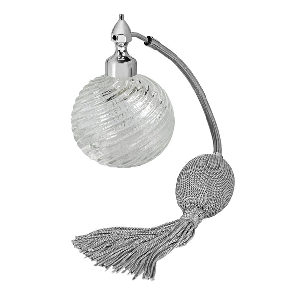HOME COLLECTION: MURRANO GLASS, PALLADIUM PLATED FIZZ BALL MOUNT, CLEAR, INSERTED SILVER LEAFS